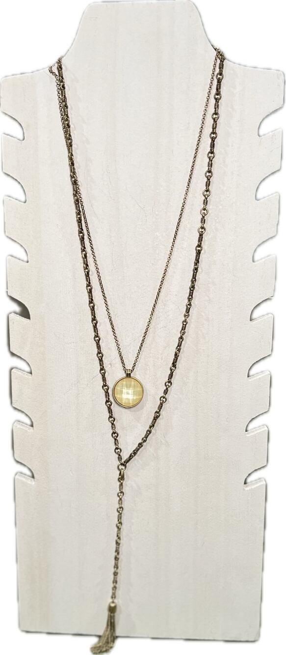Lucky Brand Double Layer Gold-Tone Necklace With Iridescent Pendant & Tassel